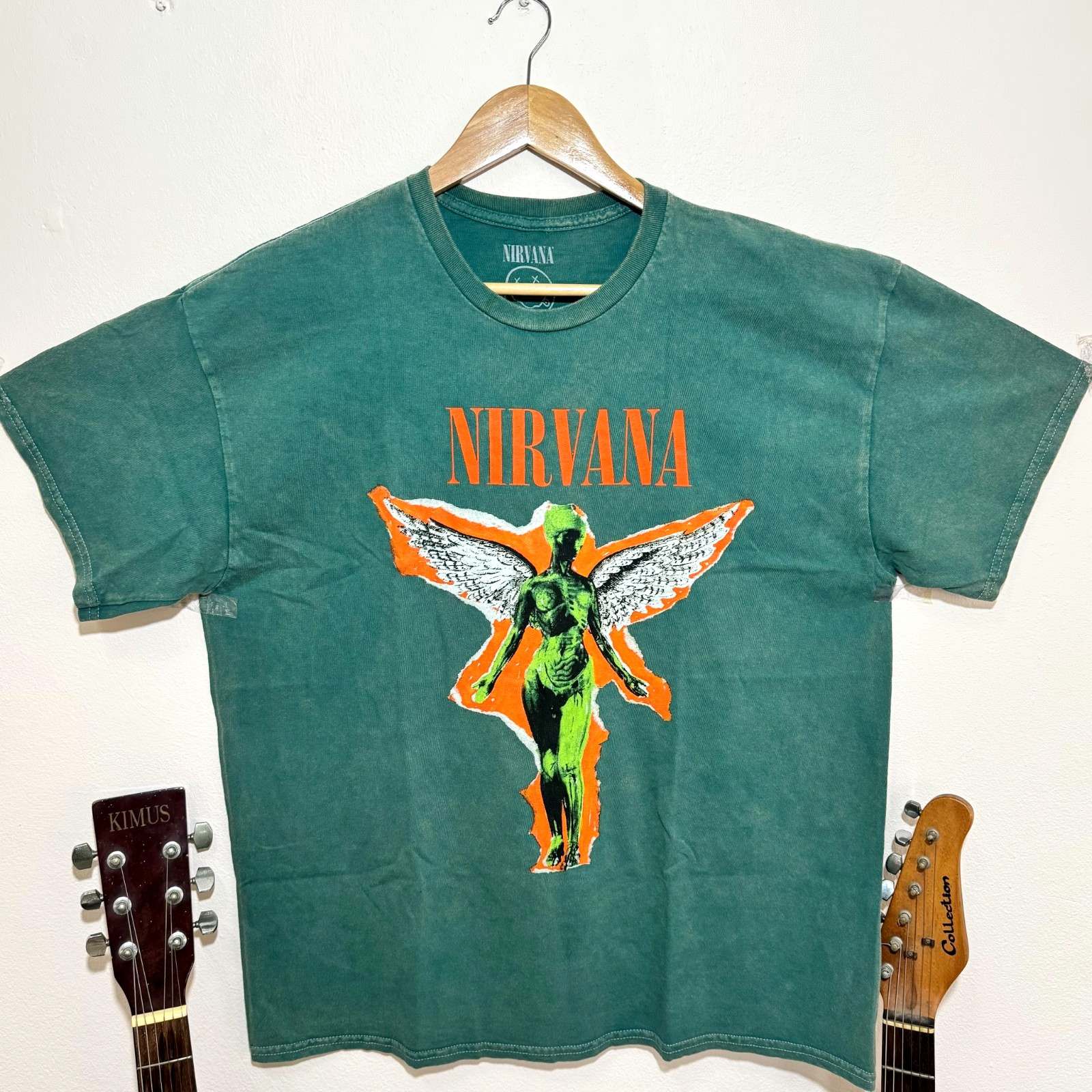 Nirvana In Utero T-Shirt Mens XL Faded Green Kurt Cobain Grunge Rock Band 2021