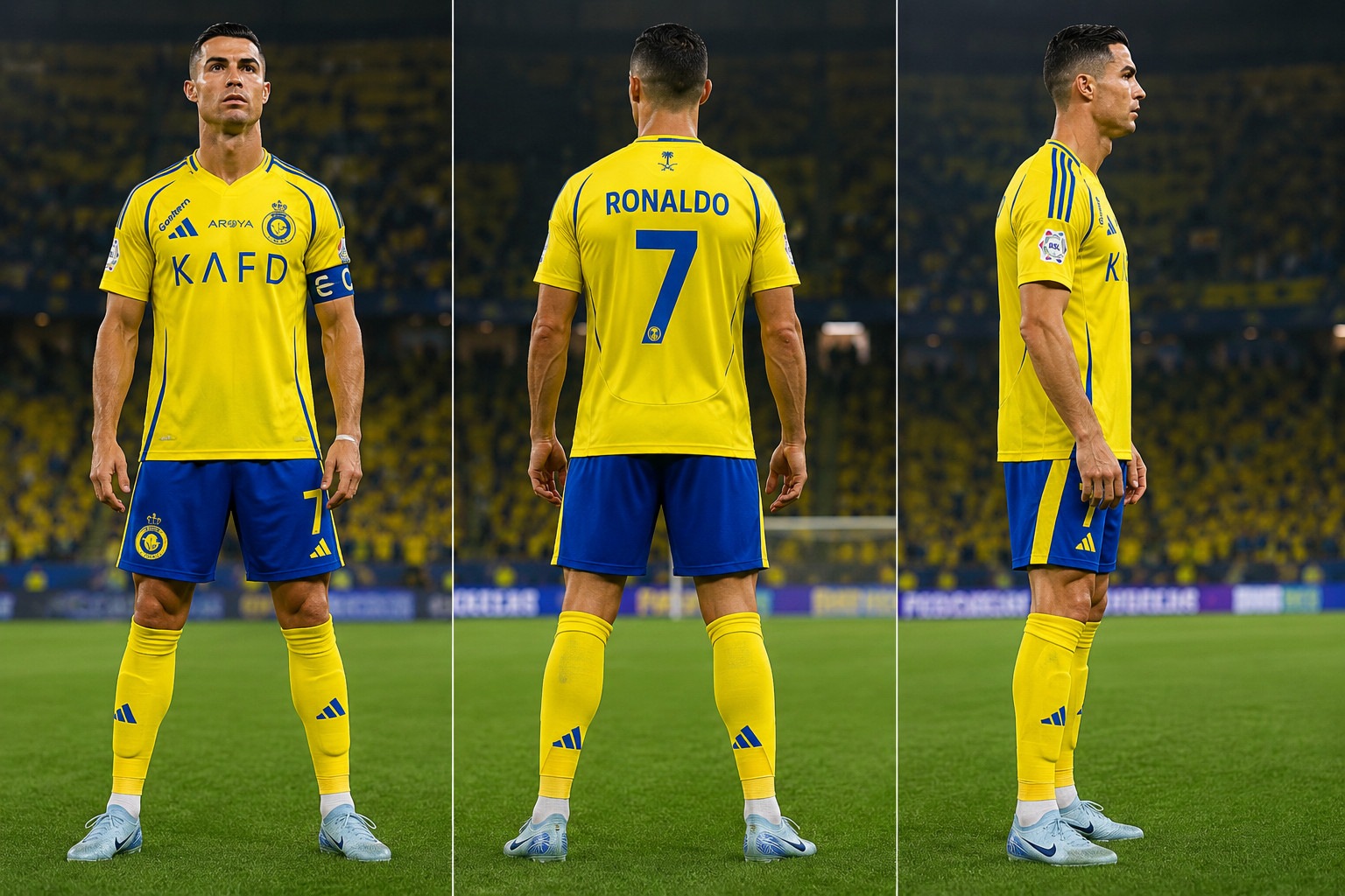 Al Nassr Ronaldo #7 Yellow Blue Soccer Jersey & Shorts Set Size L NWT