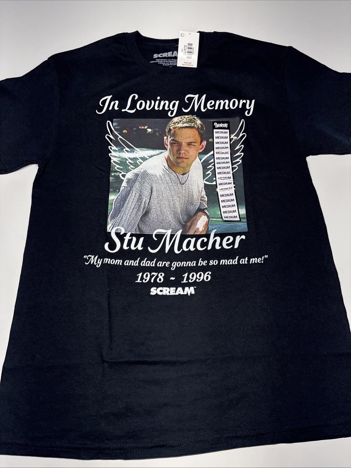 In Loving Memory STU MACHER Shirt -Scream Funny Spencer’s Adult Medium
