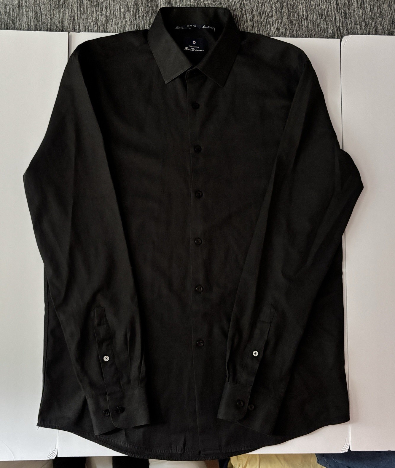 Ben Sherman Slim Fit Black Solid Dress Shirt Long Sleeve 16/16.5 34/35