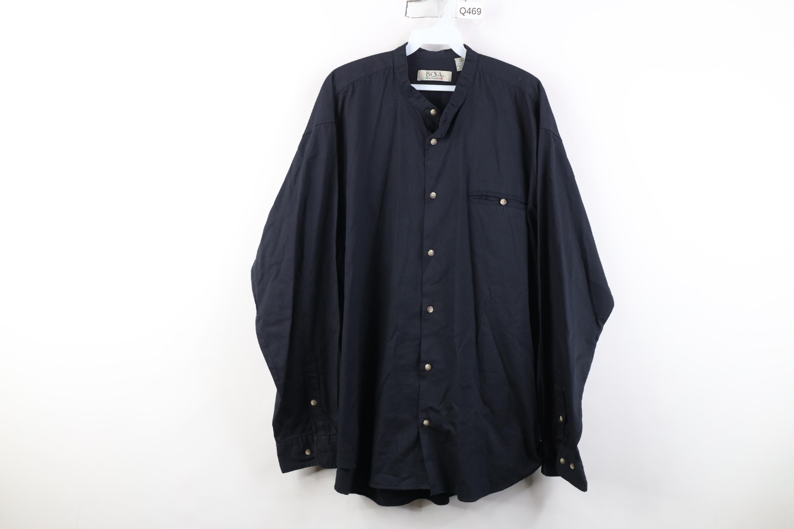 Vintage 90s Streetwear Mens XL Ribbed Knit Band Collar Button Shirt Black Cotton