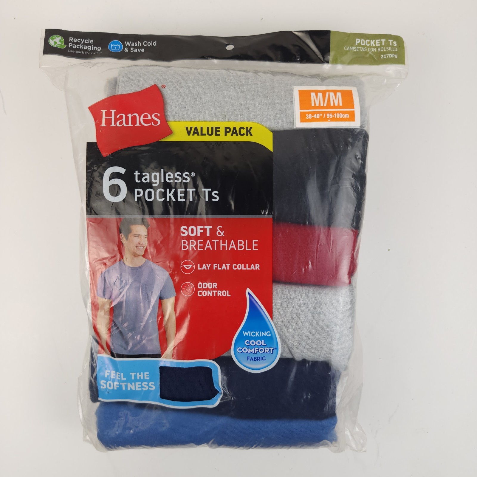 Hanes 6 Pack Pocket T Shirts Mens M Assorted Colors Cotton Tagless FreshIQ New