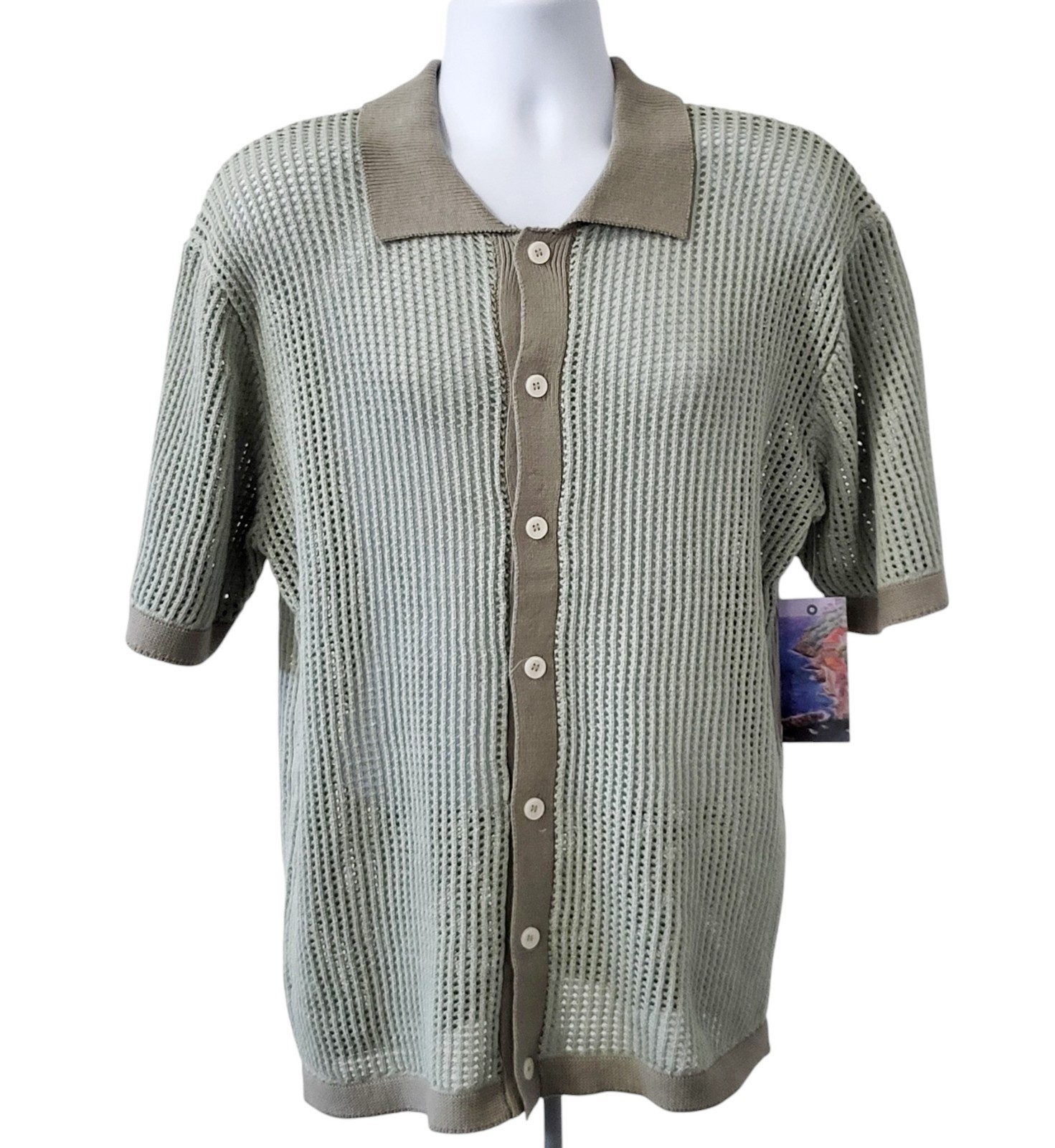 Massive Luxury Cardigan Sweater Open Knit Mens Choose Size Green Cotton NWT
