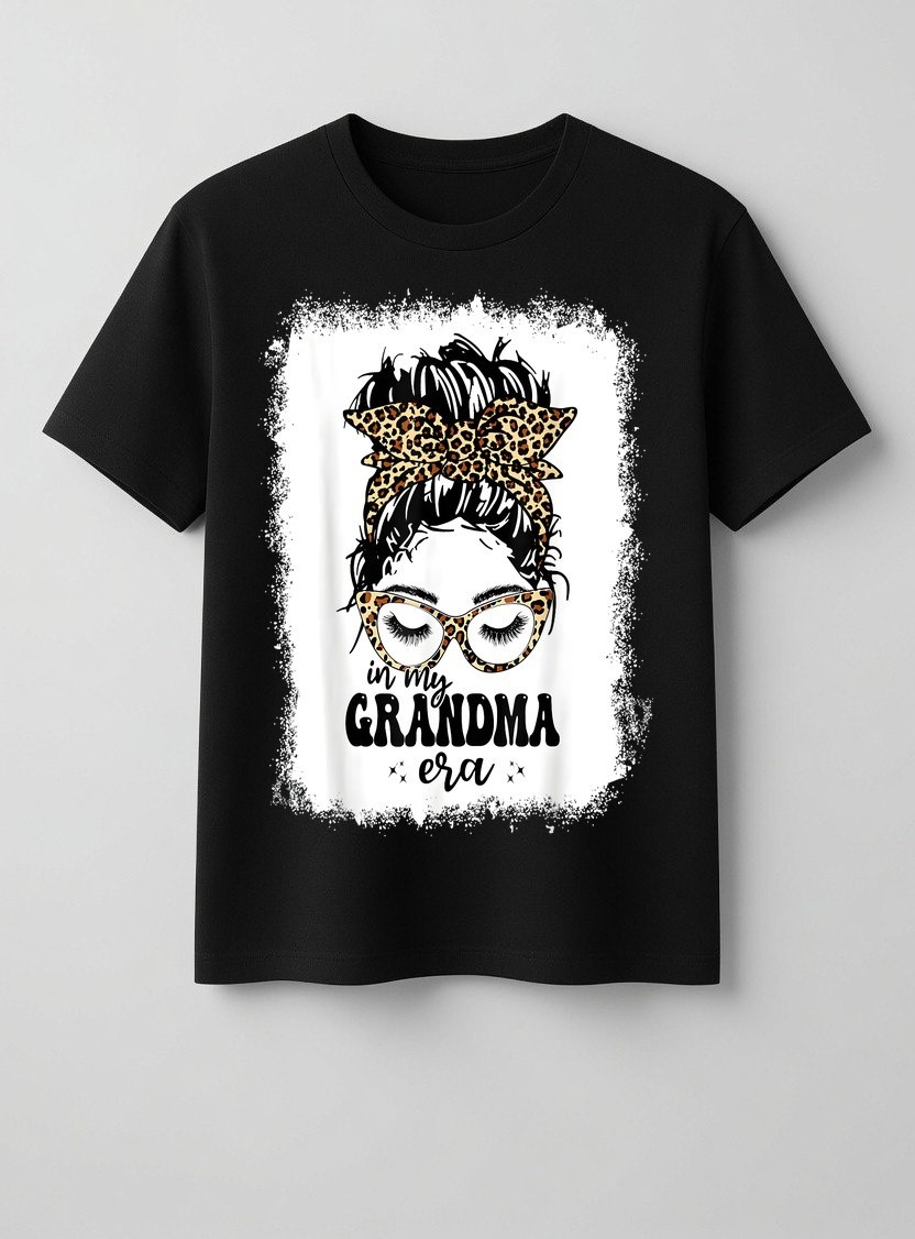 Women Leopard Messy Bun In My Grandma Era Bleached Graphic T-Shirt
