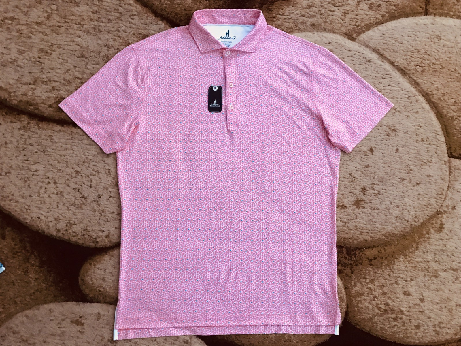 Johnnie-O Featherweight Golf Polo Shirt Mens Size 2XL Four Leaf Clovers Pink NWT