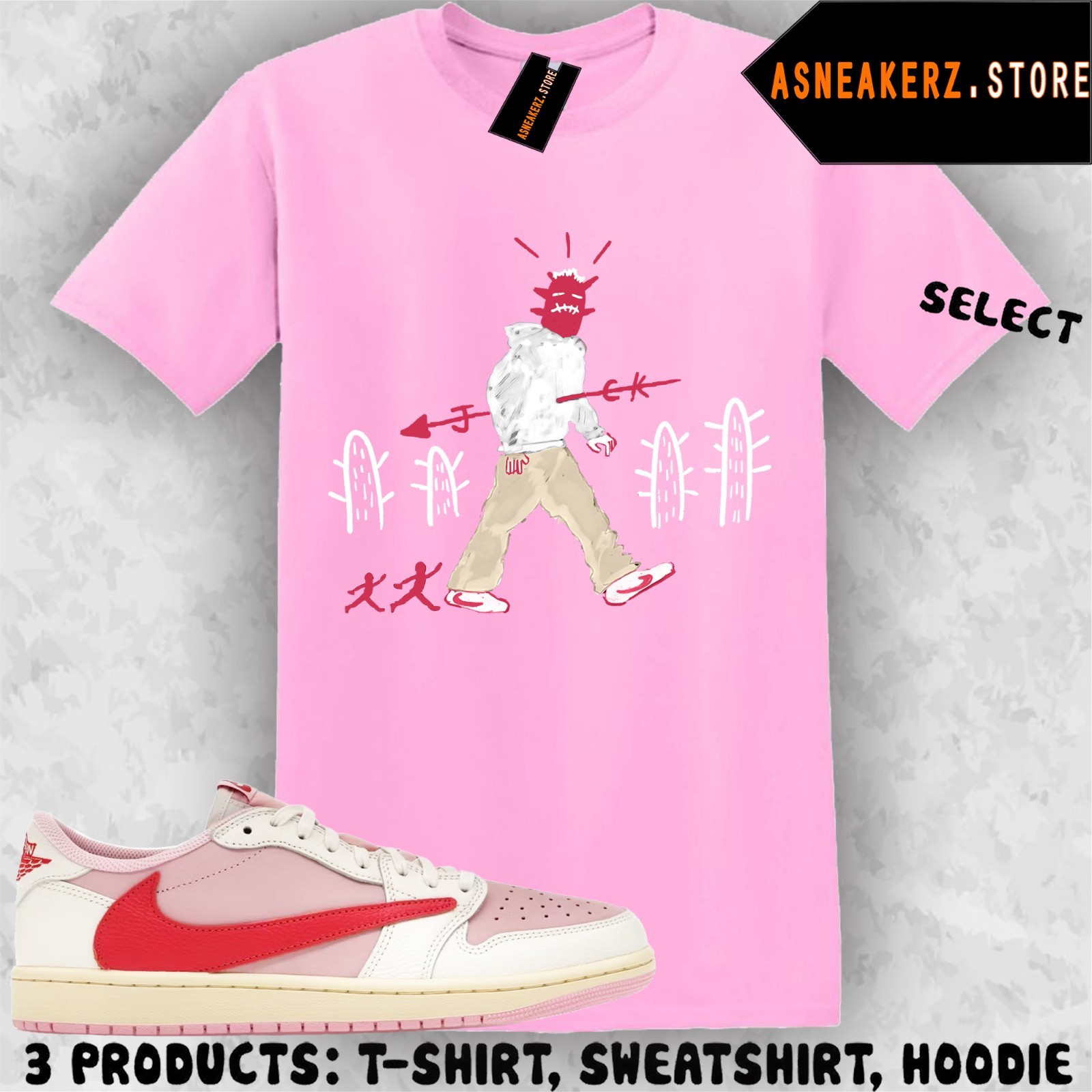 Tee Shirt Matching Travis Scott AJ 1 Low Tropical Pink Match Sneaker Cactus Man