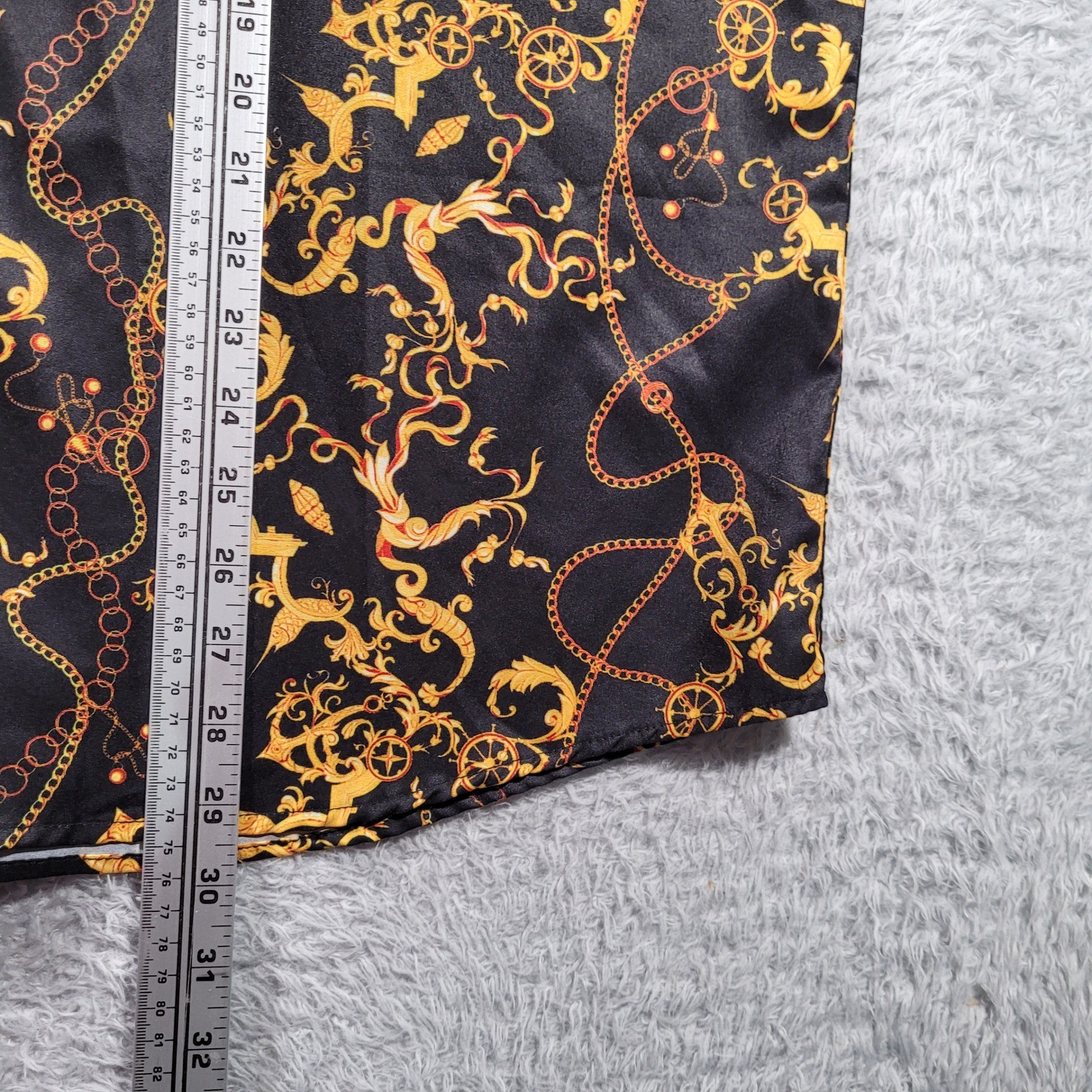 FOHEMR Mens Black Gold Chain Print Short Sleeve Button Up Shirt XL