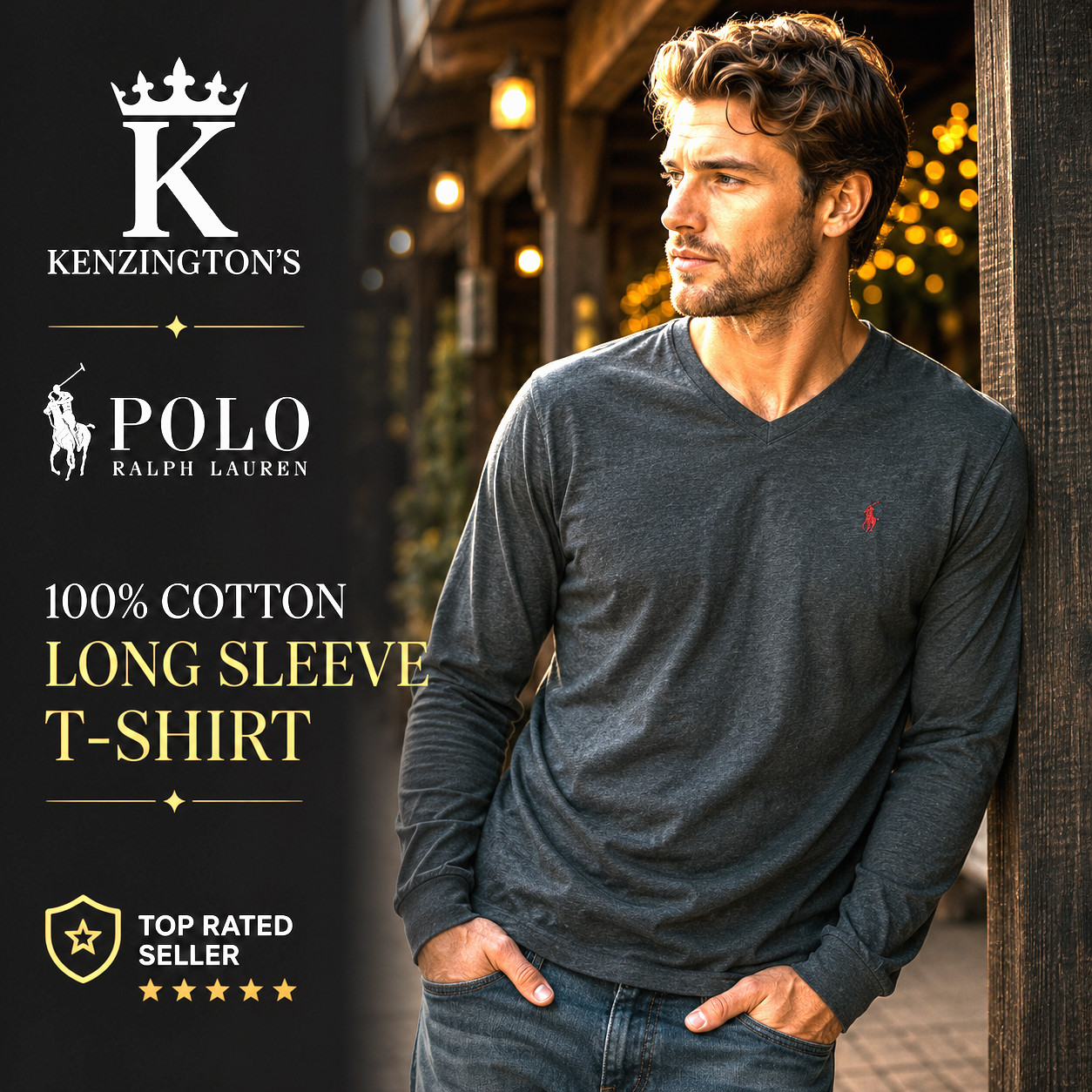 Polo Ralph Lauren Men’s 3XLT Gray V-Neck Long Sleeve 100% Cotton T-Shirt
