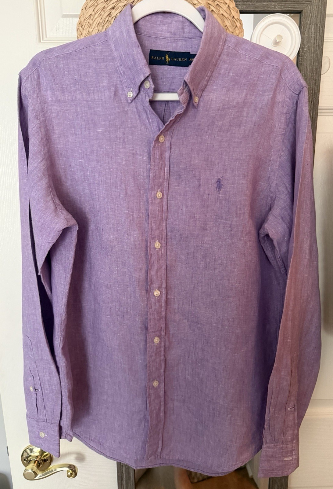 Ralph Lauren 100% Linen Long Sleeve Button Down Shirt Purple Men’s Medium
