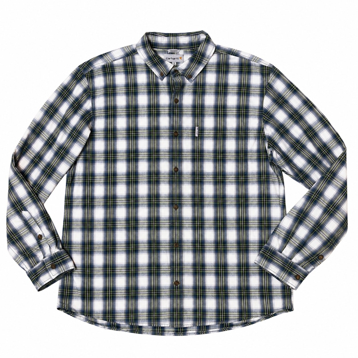 Carhartt Relaxed Fit Plaid Button Down Shirt Men’s XL Blue White Cotton Workwear