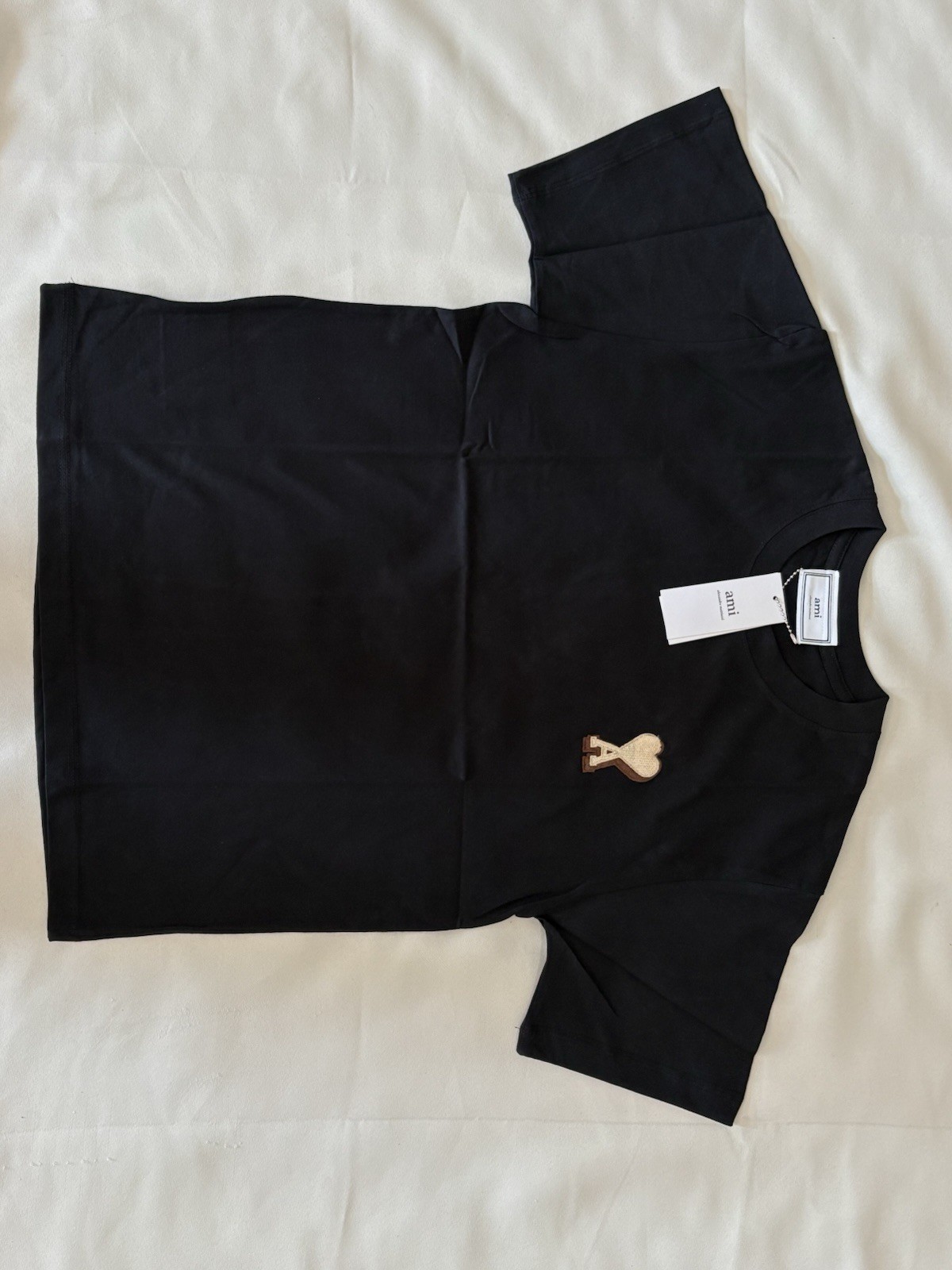 AMI Men’s Lot of 3 Solid Crew Neck Short Sleeve Logo T-Shirts, Black size S,M,L.
