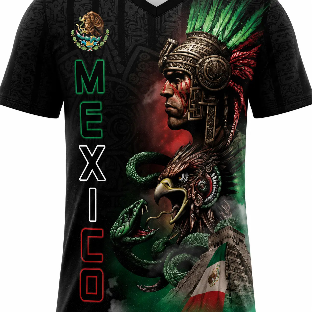Unisex Mexico Aztec Warrior 3D All-Over Print Sports Top – Mexican Flag Eagle an