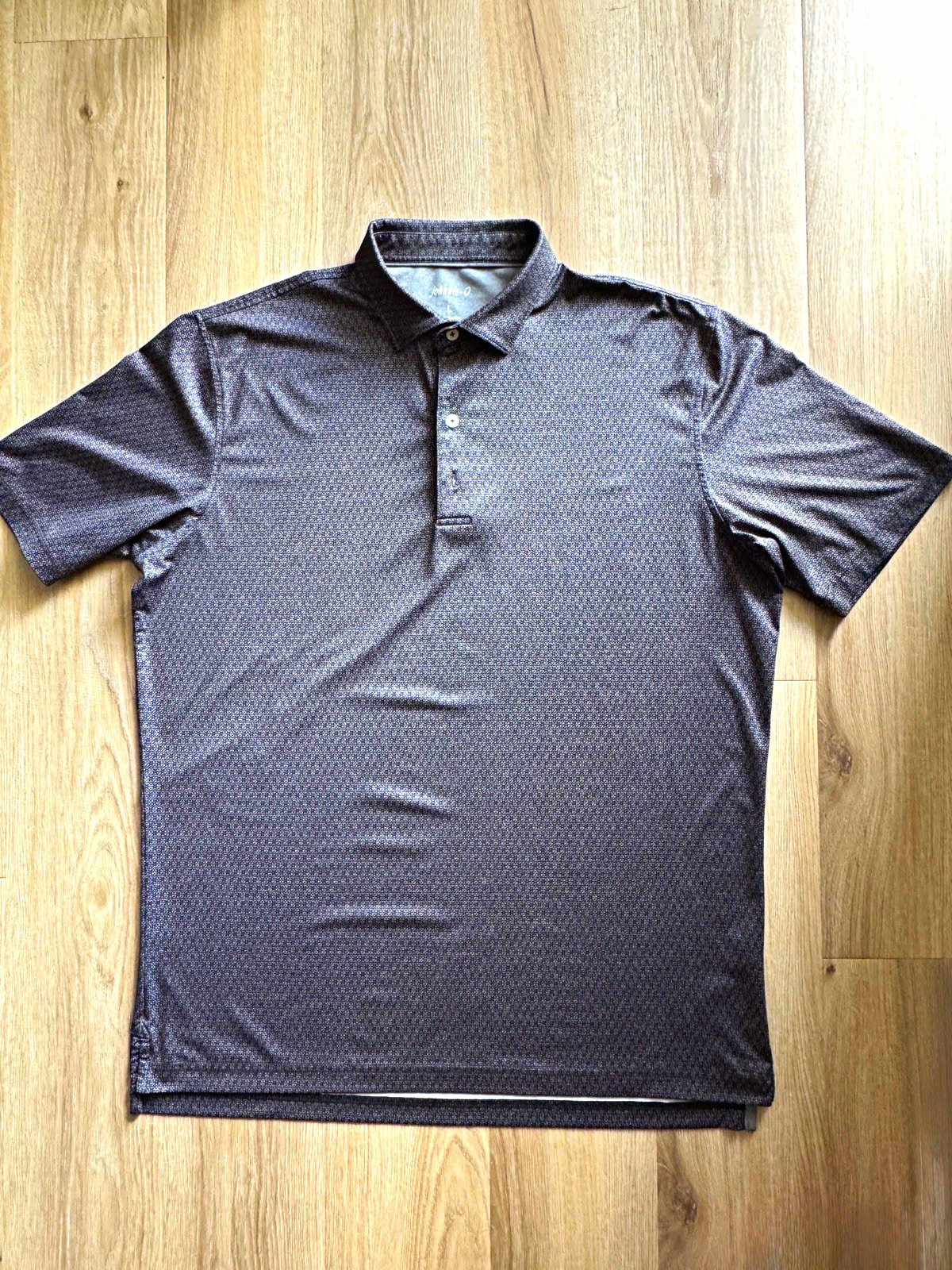 johnnie-O Men’s L Gray/White Geometric Stretch Collared 3-Button Polo