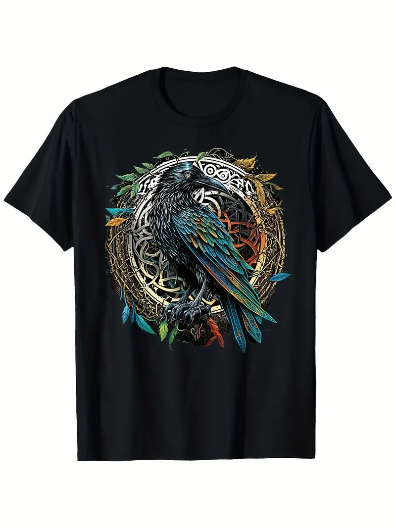 Men’s Viking Raven Graphic T-Shirt – Odin’s Midgard Thor Walhalla Design, Black
