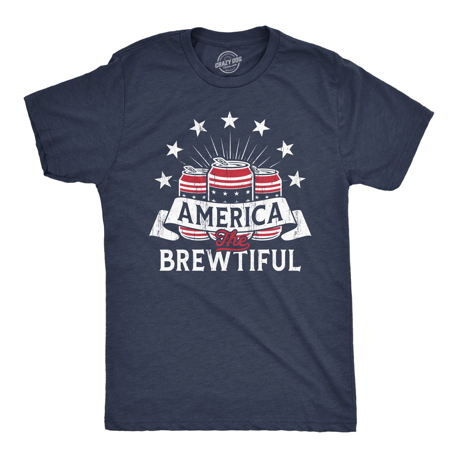 Mens America The Brewtiful T Shirt Funny Patriotic Drinking Beer Can Tee for