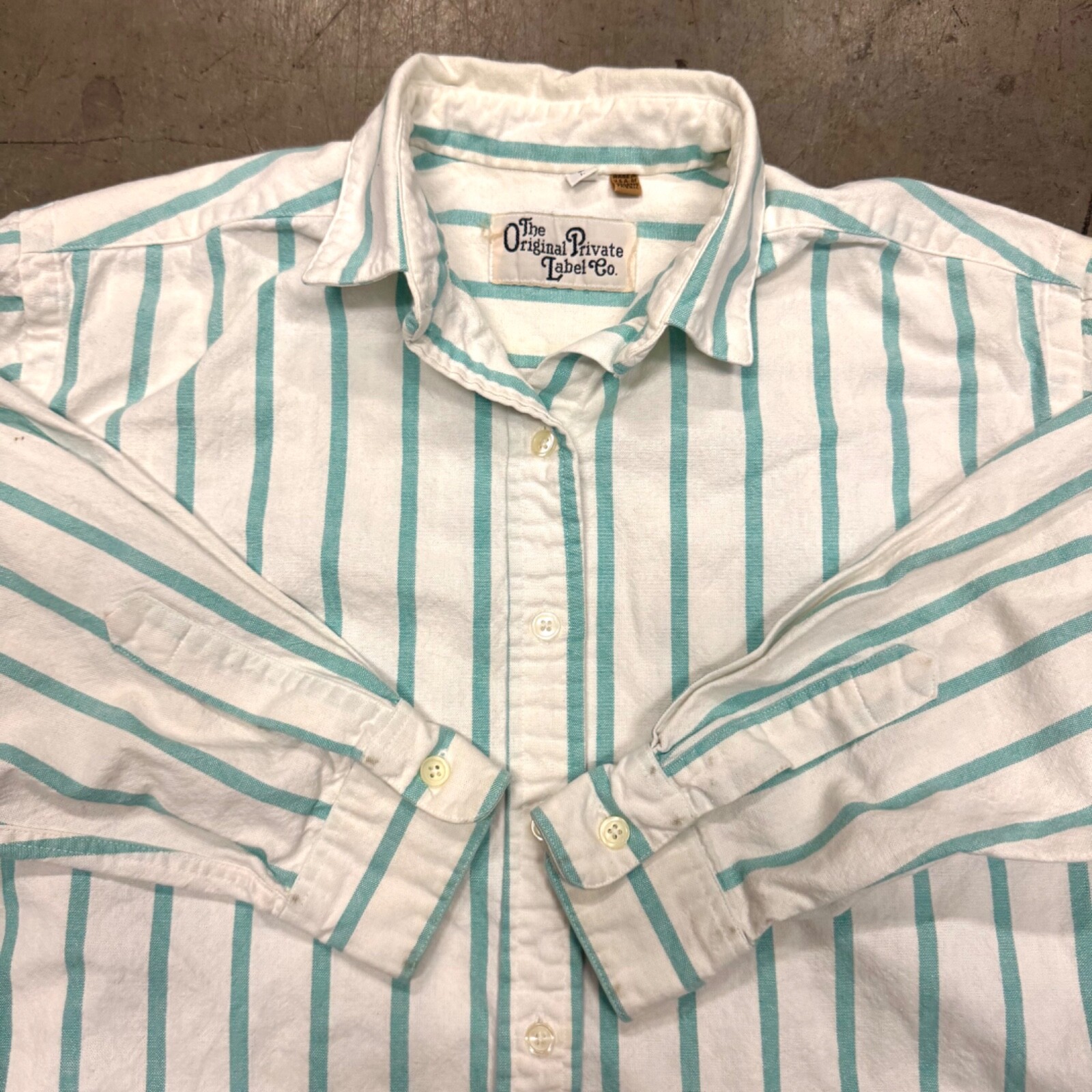 VTG 90s Canvas Candy Striped Button Down Shirt Original Private Label Co Oxford
