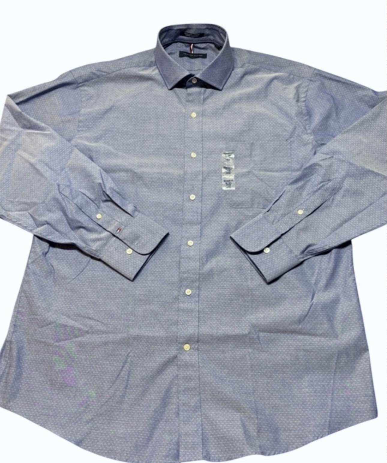 Men’s Tommy Hilfiger TH Flex Blue Dress Shirt L 16-16.5 34/35 Stretch WrinkleRes