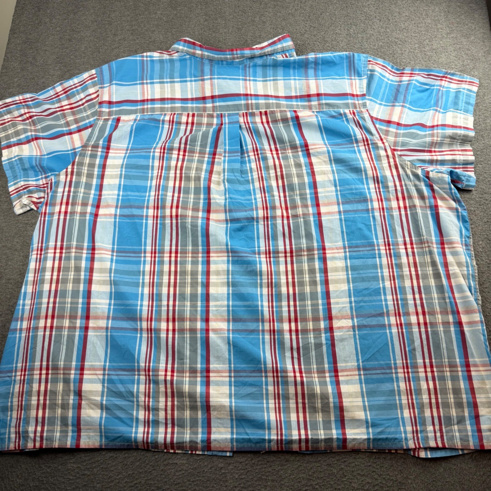 KingSize Button Down Shirt Men’s 7XL Big Blue Red Plaid Short Sleeve 79-0608-4