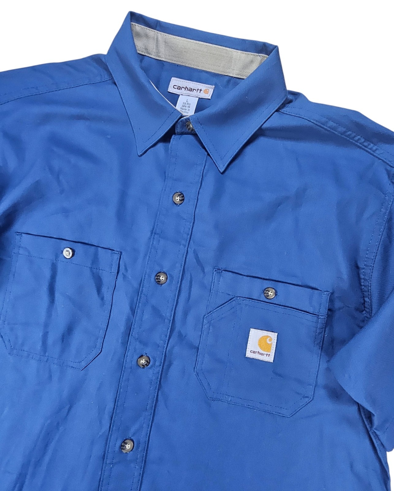 Carhartt Men’s S/S Button Down Cotton Blend Work Shirt Blue Size Large NEW