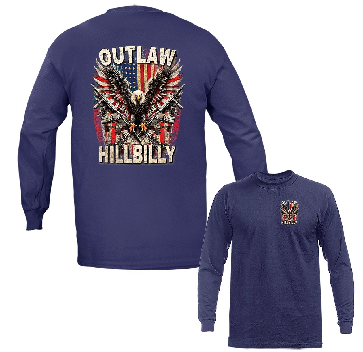 Outlaw Hillbilly 2nd Amendment American Pride Gun Patriotic Graphic Long Sleeve