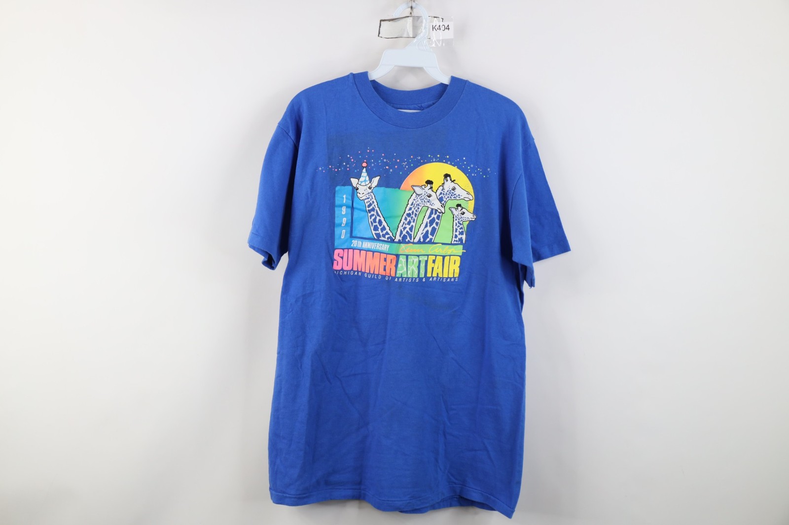 Vtg 90s Mens Large 1990 20th Anniversary Ann Arbor Art Fair T-Shirt Blue USA