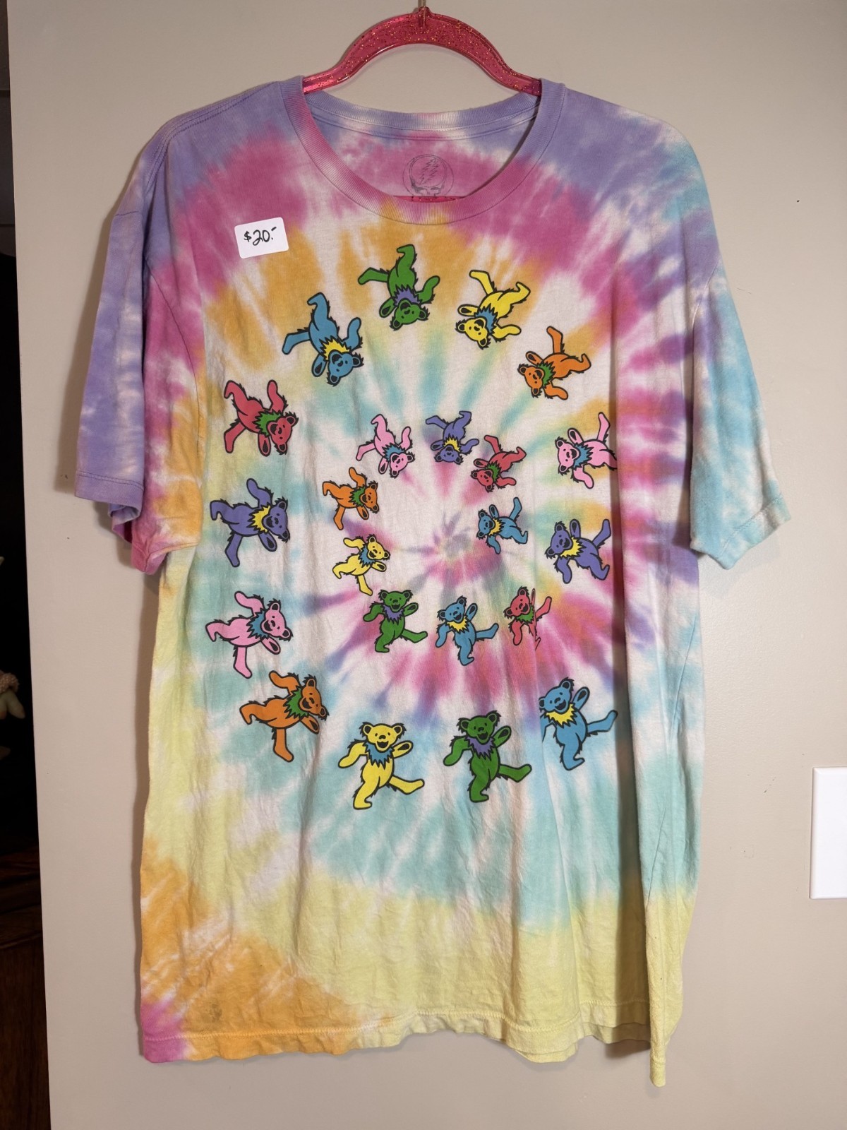 Grateful Dead Dancing Bears Tie Dye T-Shirt Adult Large Rainbow Spiral Hippie