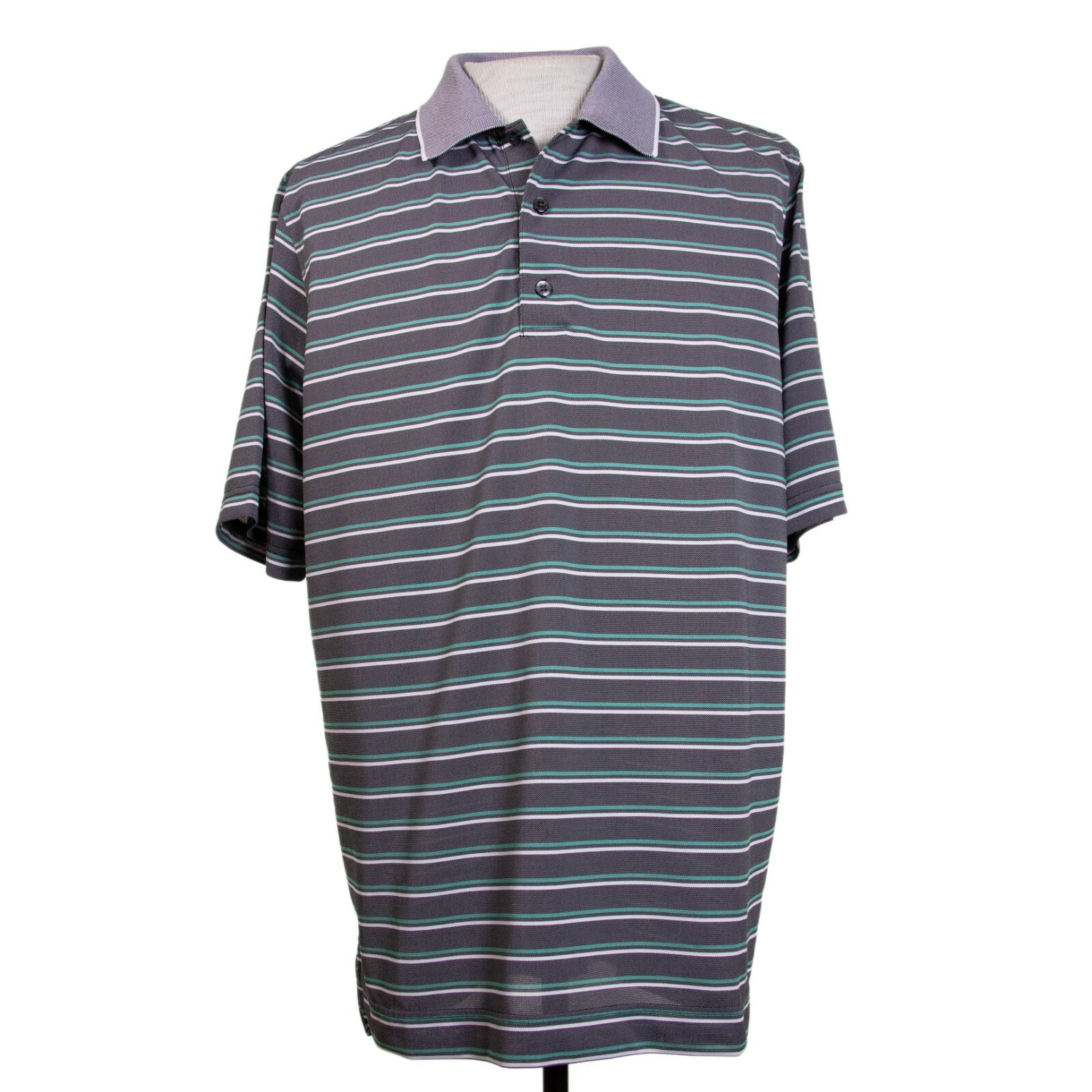 Footjoy Prodry Mens L Gray Stripe Polyester Golf Polo Short SS