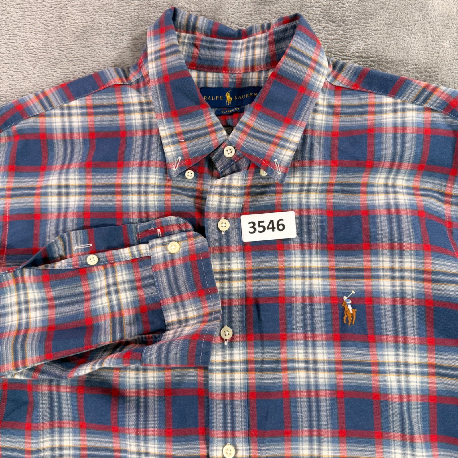 Ralph Lauren Button Down Men XL Blue Red Plaid Classic Fit Long Sleeve Shirt