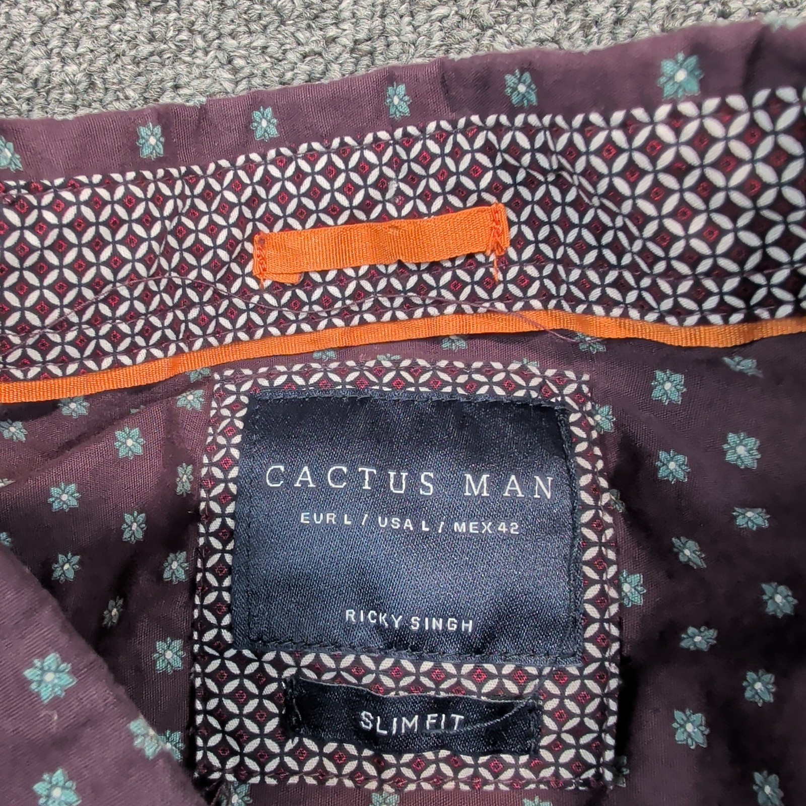 Cactus Man Modern Slim Fit Button Down Shirt L Purple Cotton Geometric Print