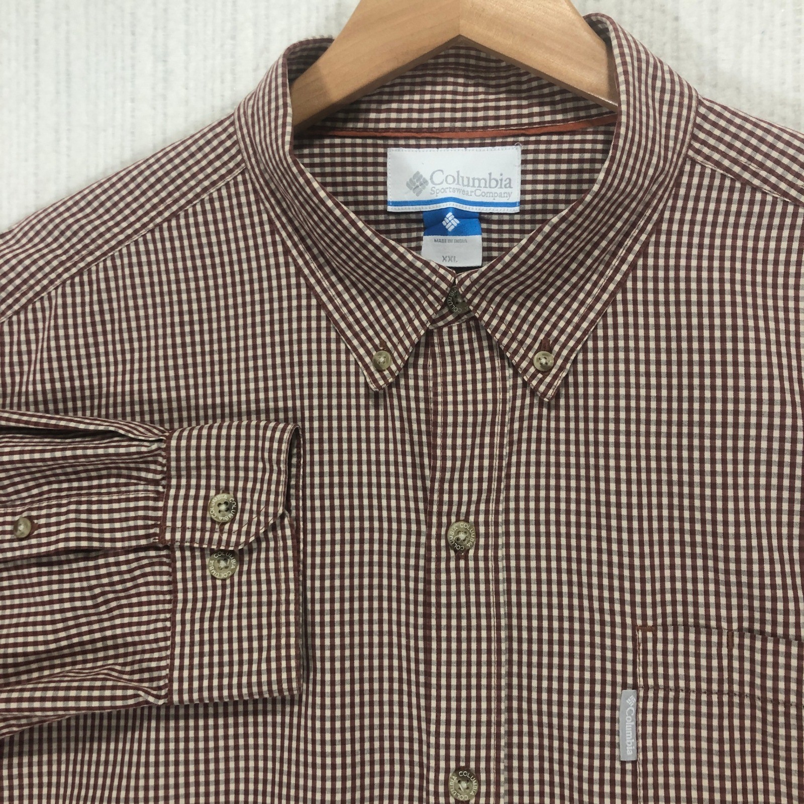 Columbia Mens XXL Brown Gingham Button Down Long Sleeve Casual Shirt