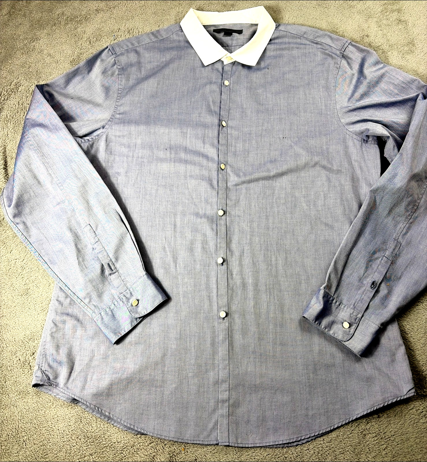 John Varvatos Men’s XL Blue Contrast White Collar Long Sleeve Dress Shirt