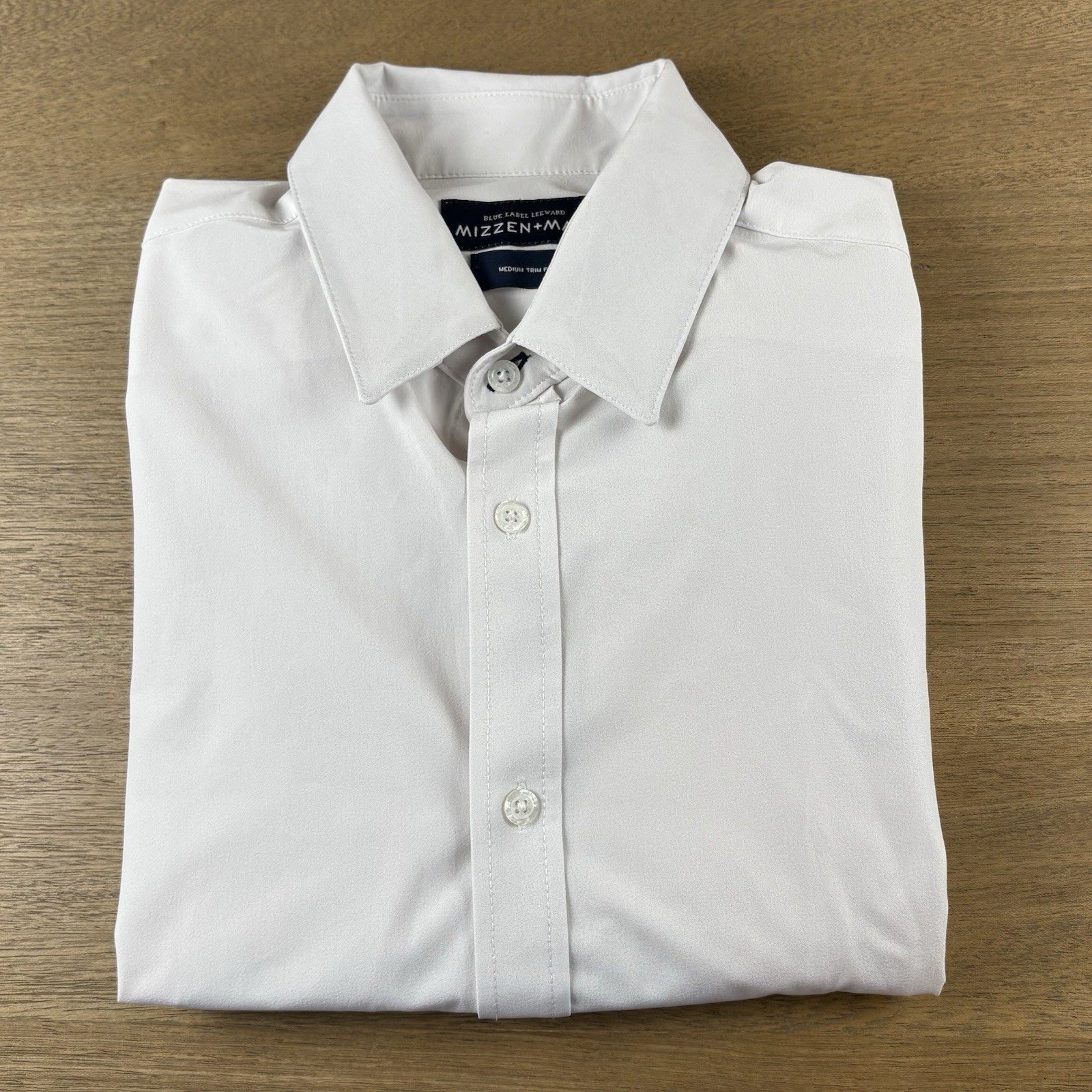 Mizzen + Main Blue Label Leeward Solid White Dress Shirt Stretch Mens M Slim Fit