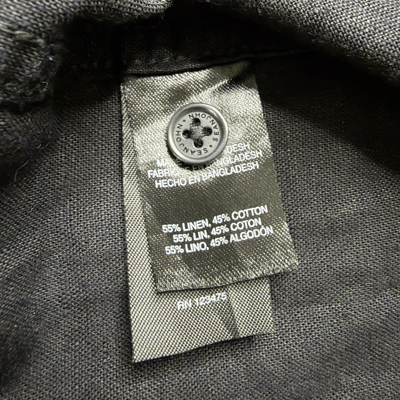 Sean John Men’s Black Utility Shirt Size Medium Linen Cotton Short Sleeve