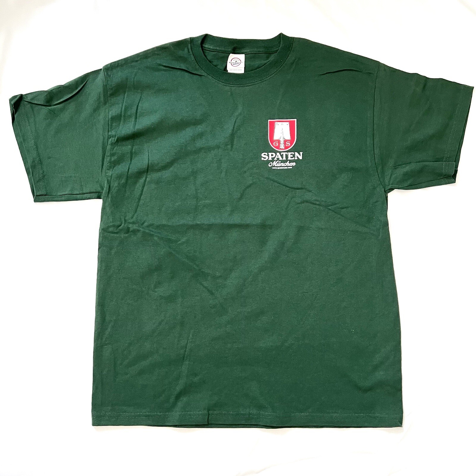 Men’s SPATEN Munchen Germany LARGE Beer T-Shirt Green 100% Cotton