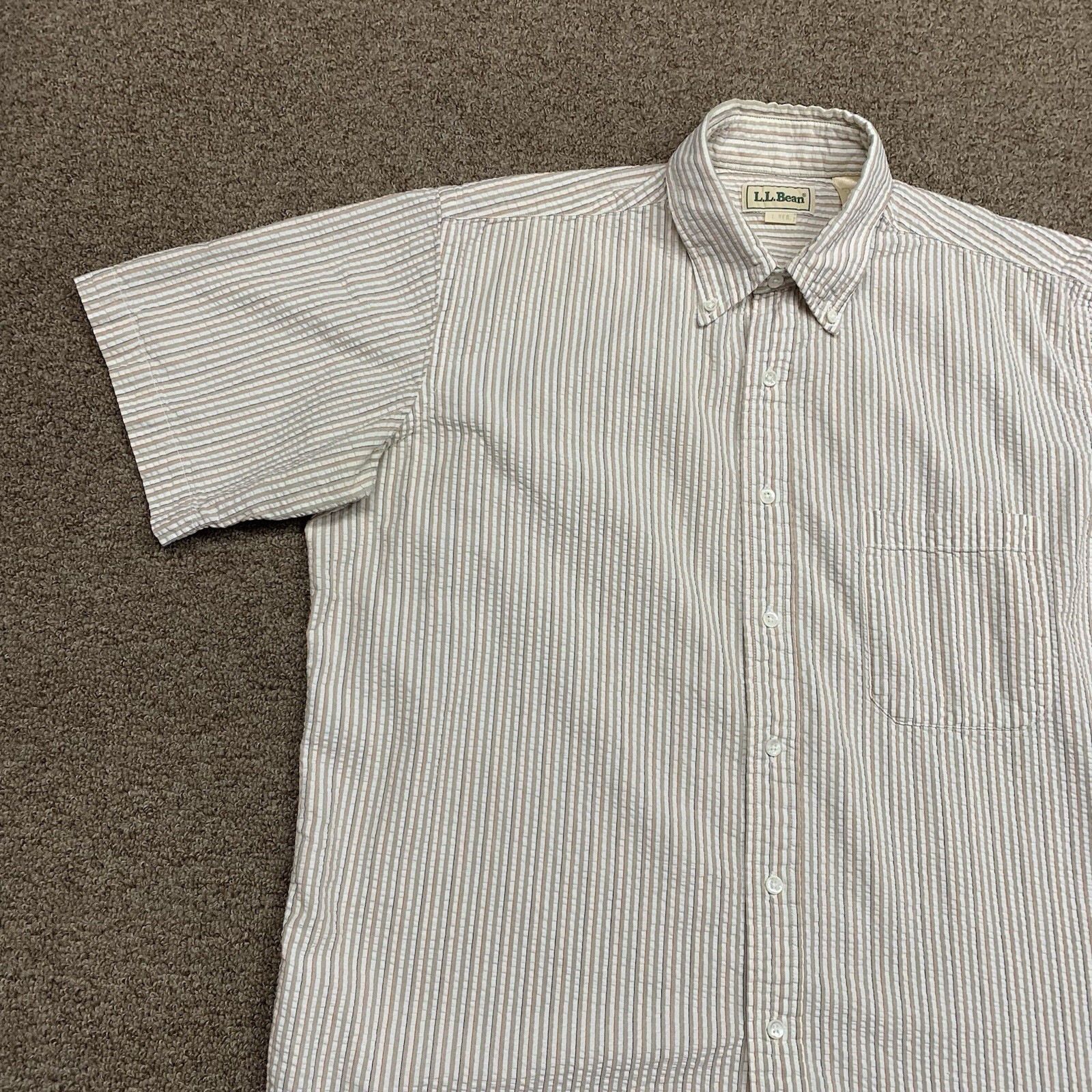 Vintage LL Bean Shirt Striped Seersucker Size Large Made In USA Classic Preppy