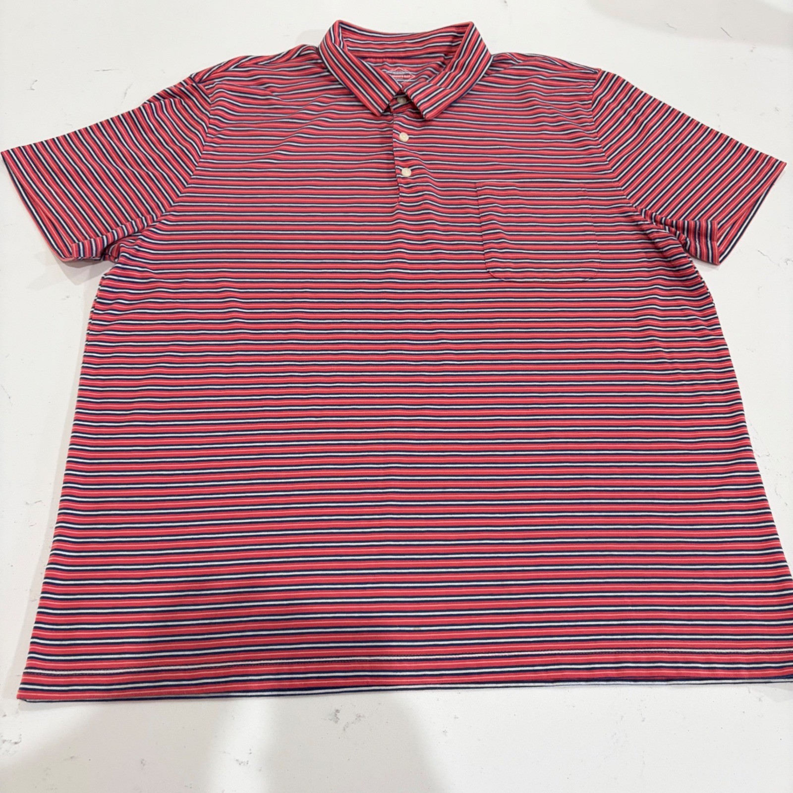 St. Johns Bay Mens XXL Red Navy Blue Striped Super Soft Pocket Polo Shirt
