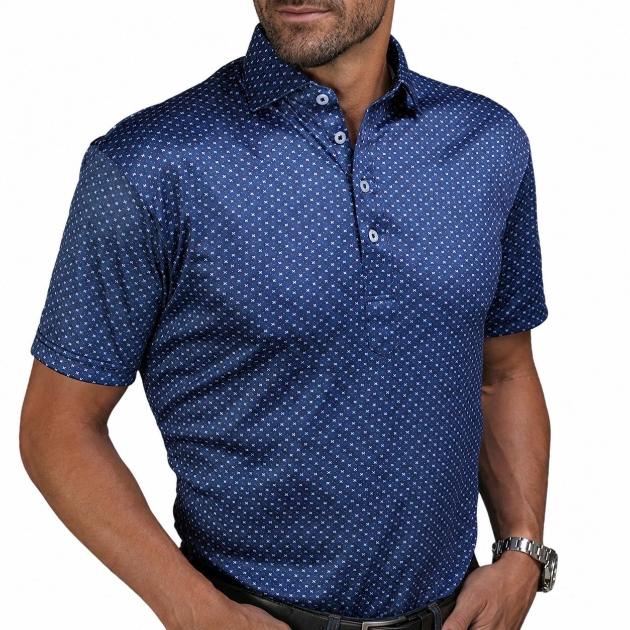 Collars & Co Dress Collar Polo Shirt Mens M Blue Performance Golf NWT Stretch