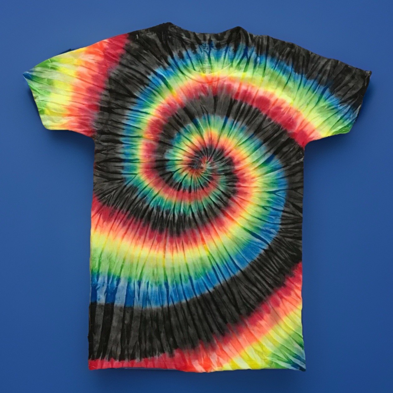 *New* 2XL – Sm Handmade Tie Dye, Rainbow Road Double Spiral (No pink) Crew or V