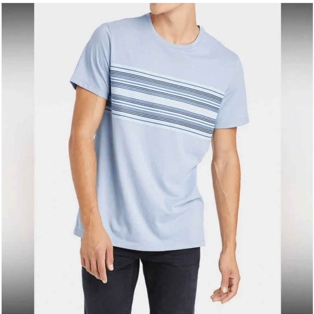 Goodfellow Medium Standard Foggy Blue Striped Crewneck Short Sleeve T-Shirt Tee