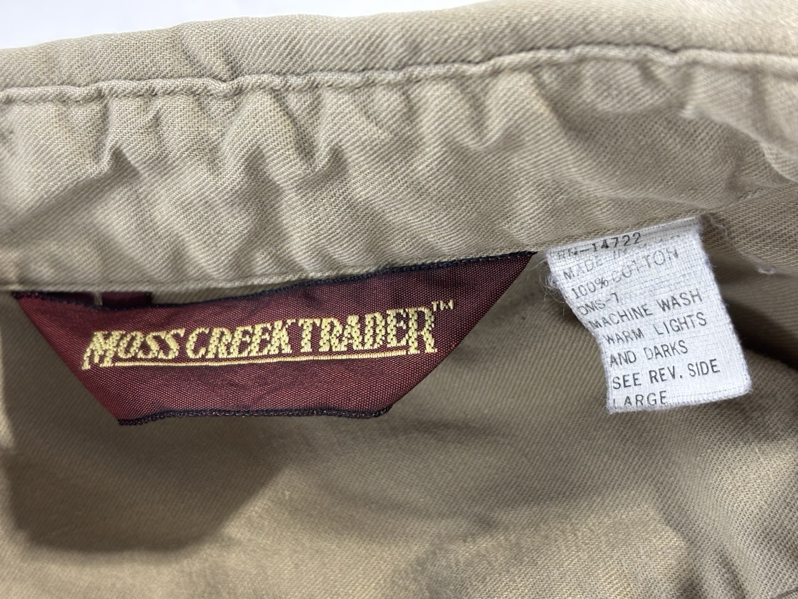 Moss Creek Trader Tan Work Shirt Size Large Long Sleeve 100% Cotton