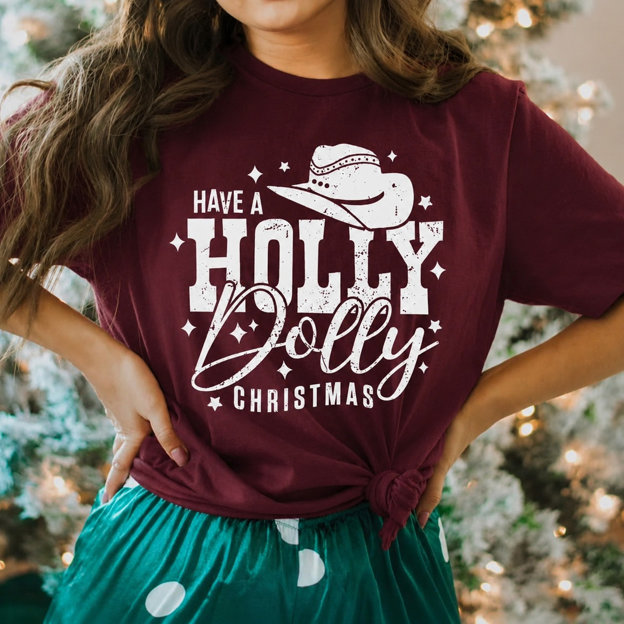 Holly Dolly Christmas, Maroon Bella Canvas Tshirt, Size Large