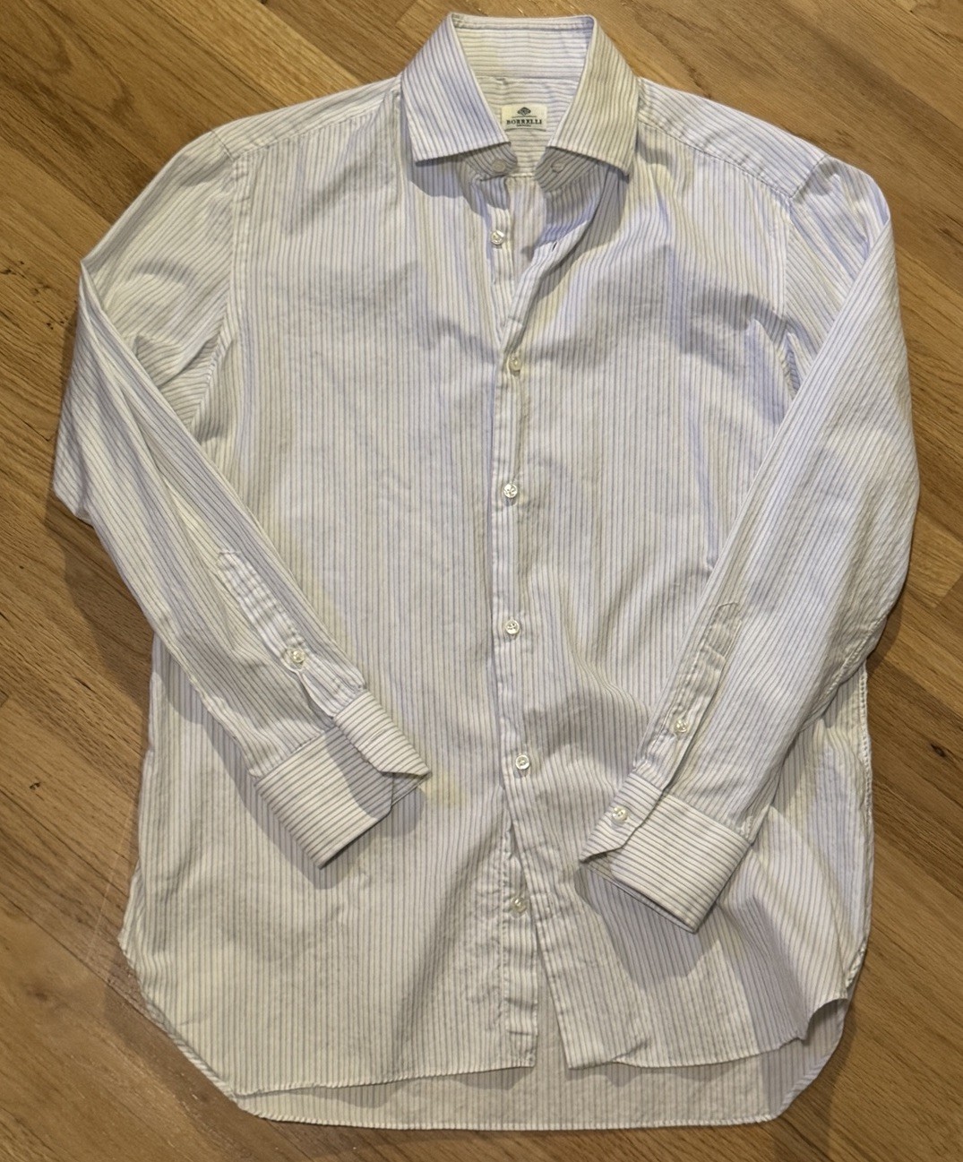 Luigi Borrelli Napoli Dress Shirt 15 3/4 – 40 Blue Striped Handmade in Italy MOP