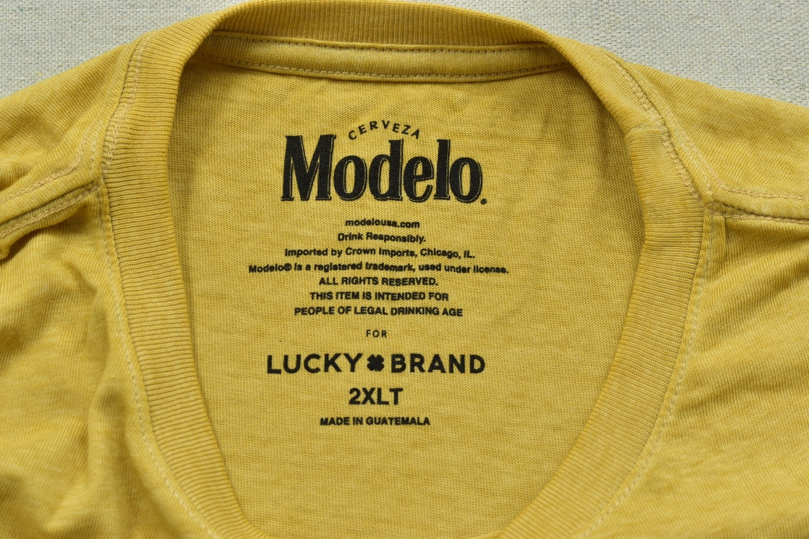 Lucky Brand Men’s Modelo Luchador Yellow Short Sleeve Crew Neck Size 2XLT NEW