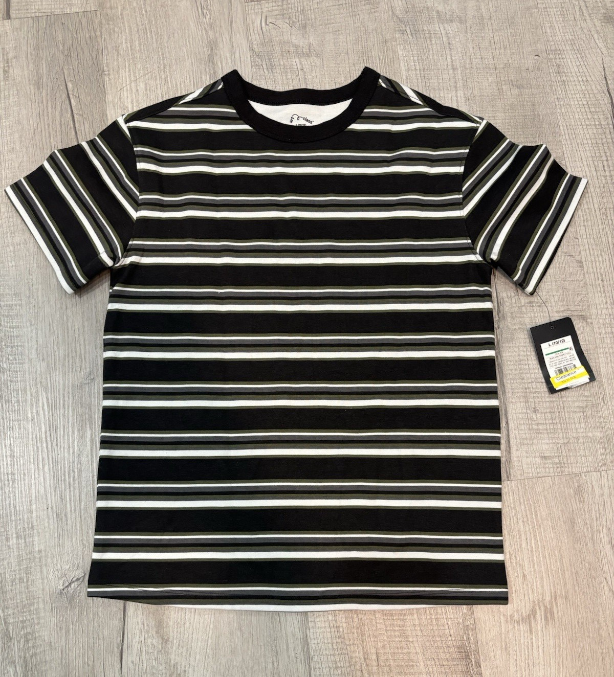 Original Indonesia Striped Logo Black/White/Green Cotton Crew Neck T-Shirt L