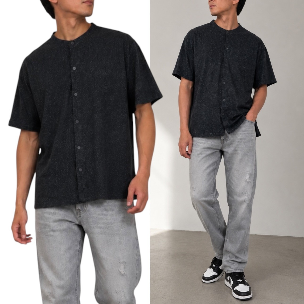 JOHN VARVATOS Pima Cotton Luxury Button Front T-Shirt Speckled Gray Skate Surf