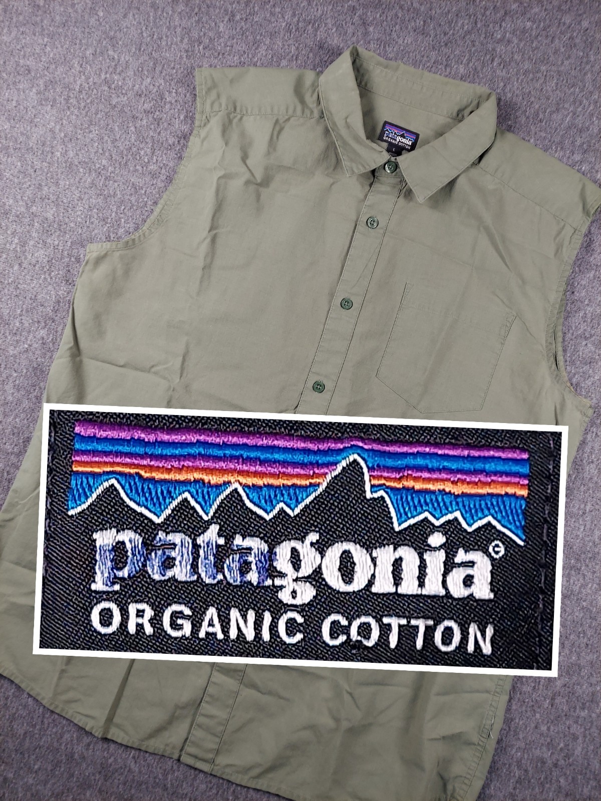 Patagonia Fezzman Shirt Mens Large Green Sleeveless Outdoor Hiking Lightweight