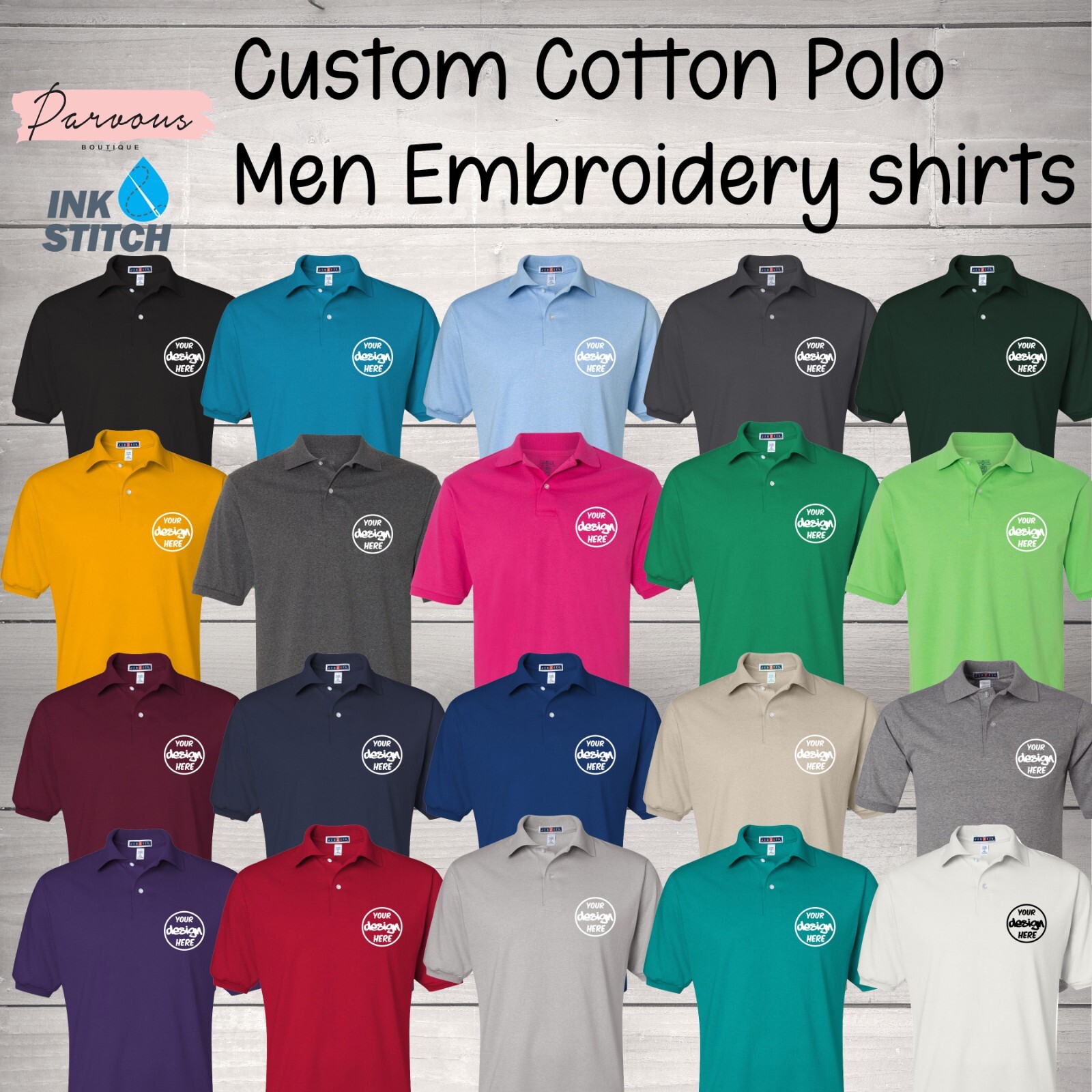 Ink Stitch Design Your Own Custom Logo Texts Stitching Men Jersey Polo Shirts