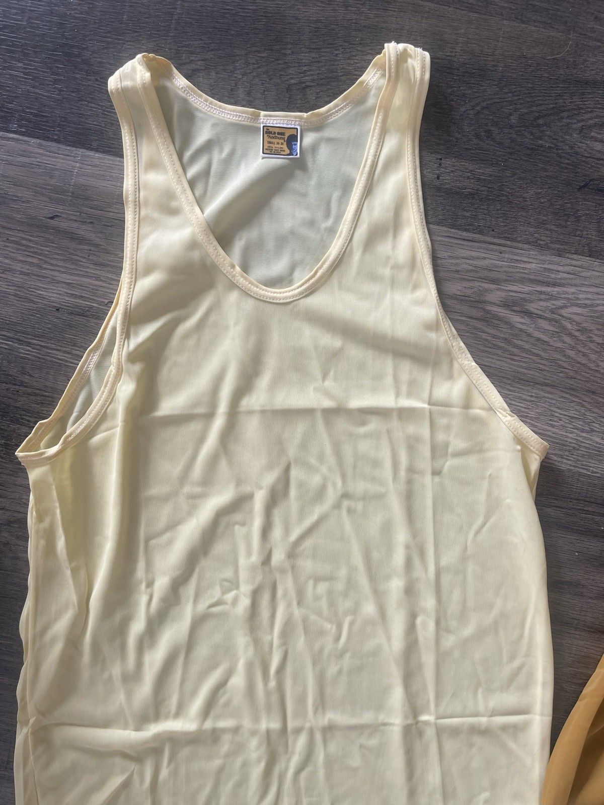 VTG Tank Tops Muscle Undershirts Nylon V Neck Sheer Men’s Sz S Anhurst Bold One