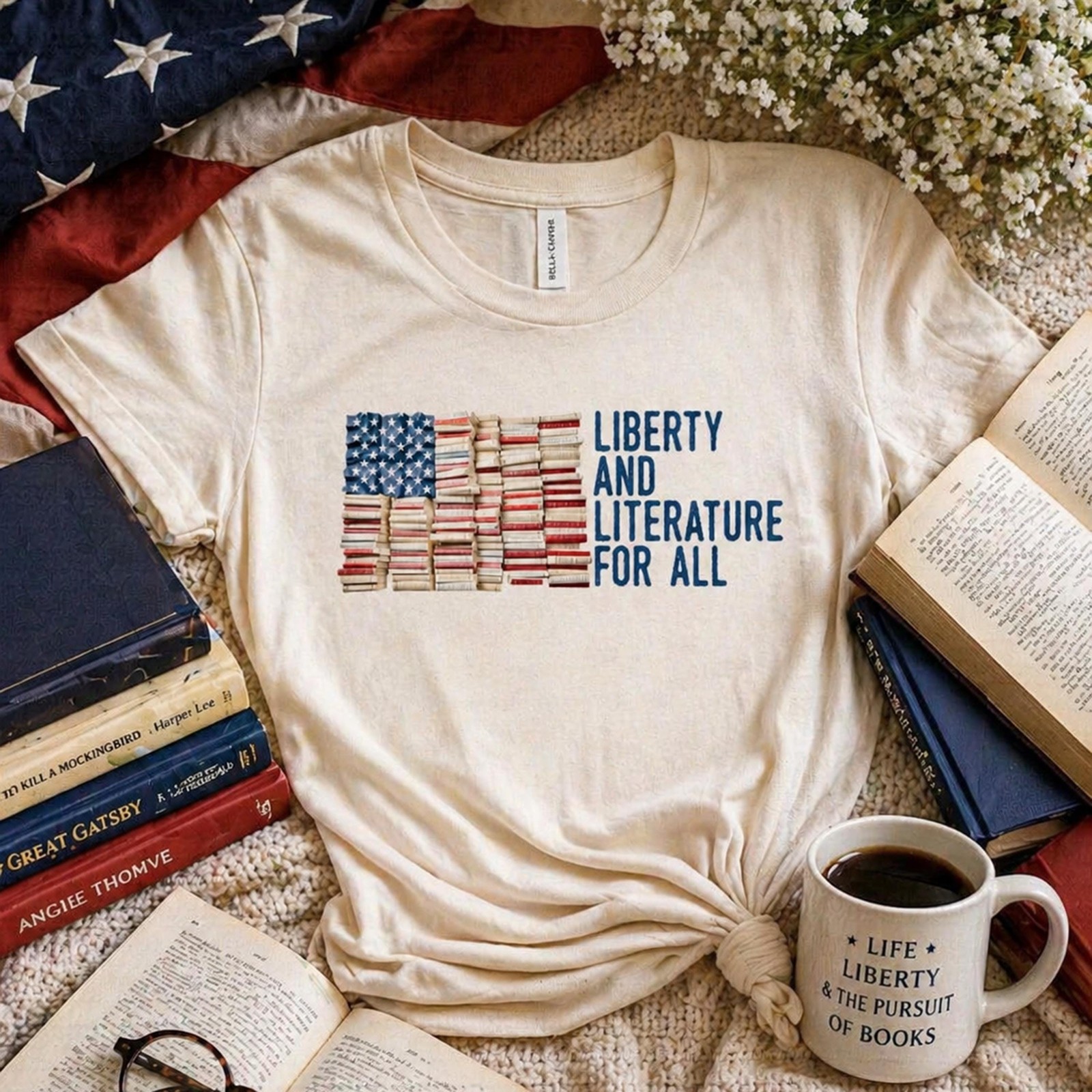 Liberty and Literature For All Shirt Book Lover Tshirt Librarian Gift Shirt Acti