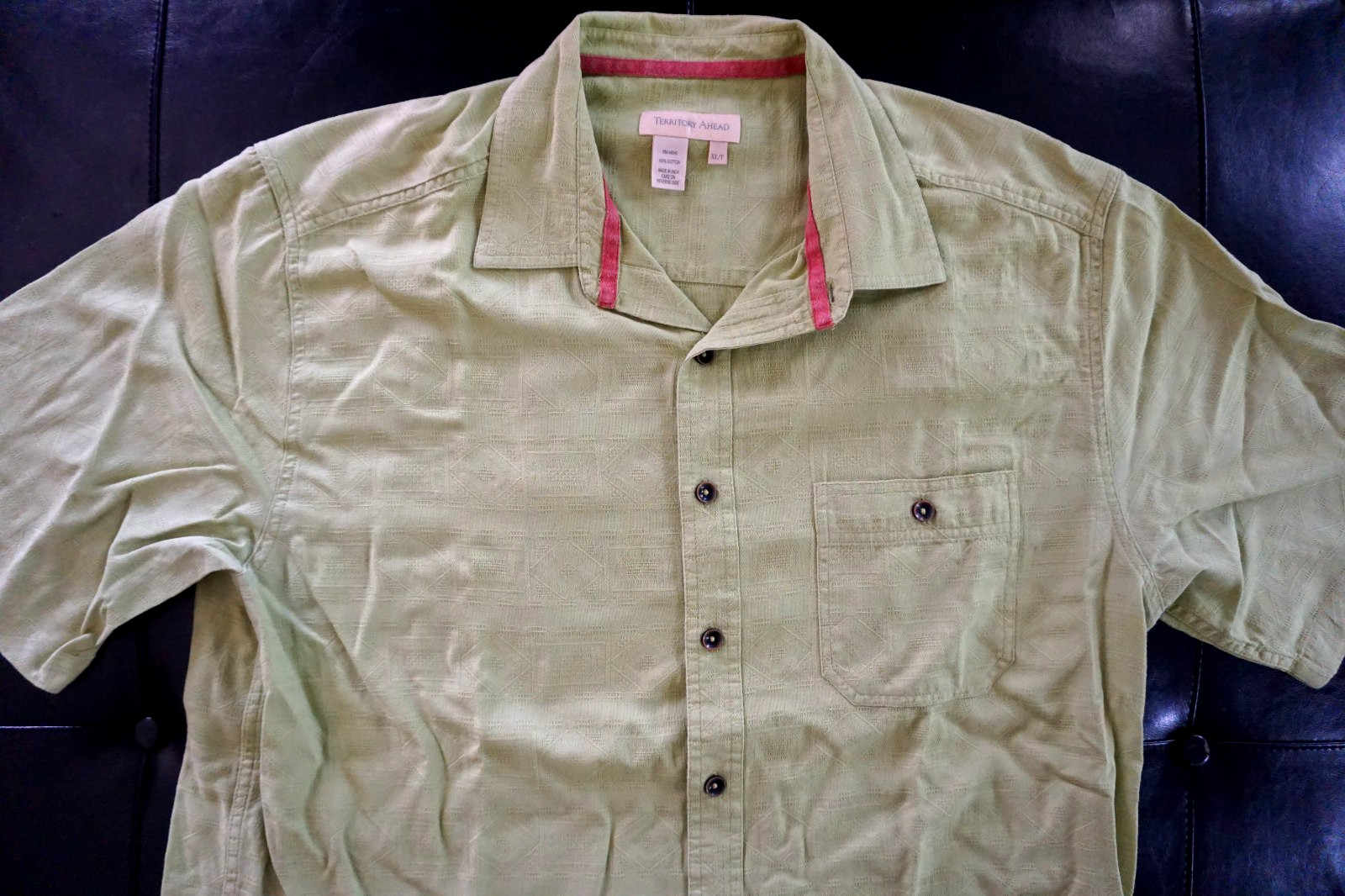 Territory Ahead Shirt Men’s XL Green Textured Jacquard Cotton Camp Casual